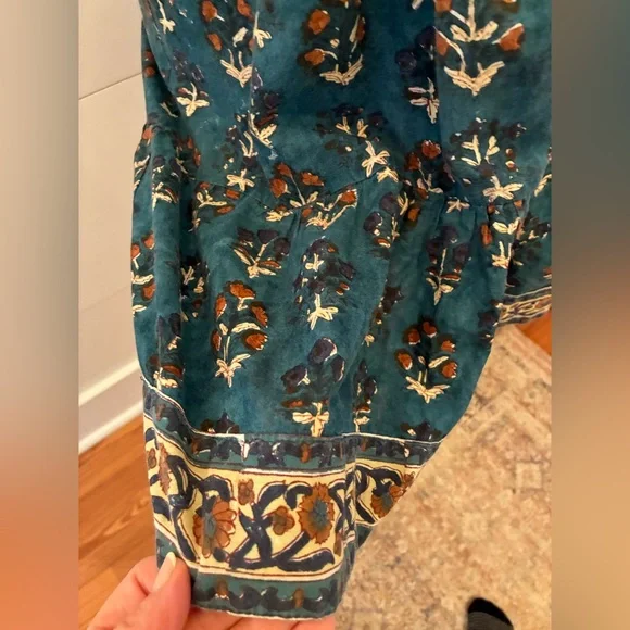 Victoria Dunn bohemian tunic dress in a rich teal print floral100% cotton sizeLG - Picture 3 of 11